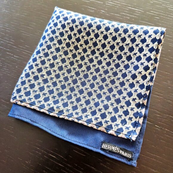 Hermes Paris Silk Pocket Square Navy 11.5x11.5 - Picture 1 of 9